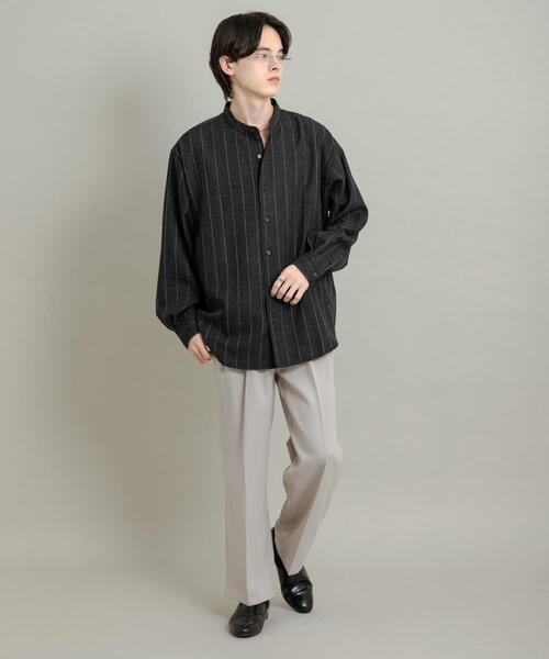 SENSE OF PLACE by URBAN RESEARCH（センスオブプレイスバイアーバンリサーチ）の「ウールタッチストライプバンドカラーシャツ（シャツ/ブラウス・メンズ・ブラック/グレー/ブラウン・MEDIUM/LARGE）」の9枚目の写真
