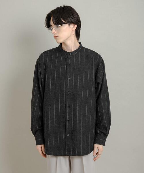 SENSE OF PLACE by URBAN RESEARCH（センスオブプレイスバイアーバンリサーチ）の「ウールタッチストライプバンドカラーシャツ（シャツ/ブラウス・メンズ・ブラック/グレー/ブラウン・MEDIUM/LARGE）」の11枚目の写真