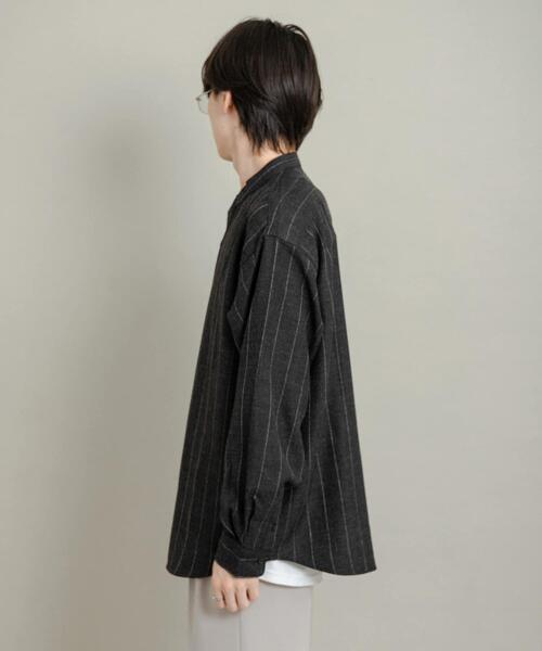 SENSE OF PLACE by URBAN RESEARCH（センスオブプレイスバイアーバンリサーチ）の「ウールタッチストライプバンドカラーシャツ（シャツ/ブラウス・メンズ・ブラック/グレー/ブラウン・MEDIUM/LARGE）」の12枚目の写真