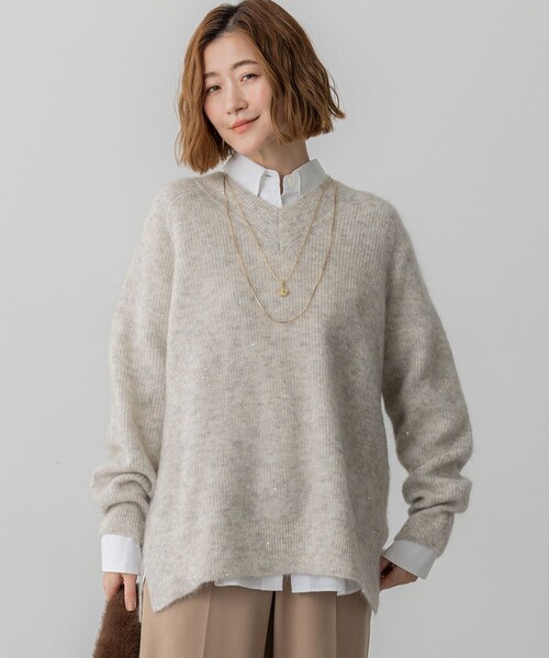 モヘヤミックススパングル Vネック ニット（ニット/セーター）｜23区