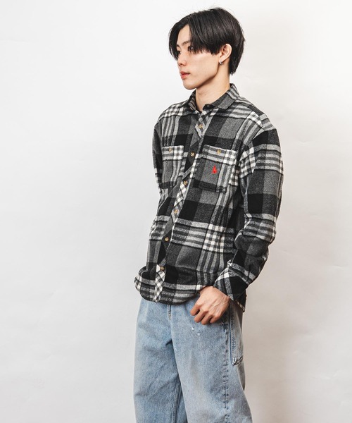 Healthknit Product（ヘルスニットプロダクト）の「Healthknit Product ヘルスニットプロダクト コヨーテ 刺繍 ネルチェック シャツ(GW)（シャツ/ブラウス・メンズ・ブルー/ブラック・XL/L/M）」の2枚目の写真