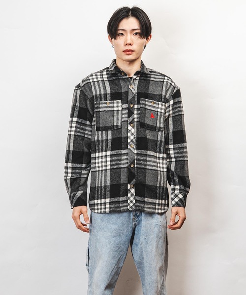 Healthknit Product（ヘルスニットプロダクト）の「Healthknit Product ヘルスニットプロダクト コヨーテ 刺繍 ネルチェック シャツ(GW)（シャツ/ブラウス・メンズ・ブルー/ブラック・XL/L/M）」の8枚目の写真