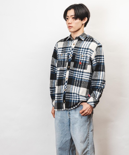 Healthknit Product（ヘルスニットプロダクト）の「Healthknit Product ヘルスニットプロダクト コヨーテ 刺繍 ネルチェック シャツ(GW)（シャツ/ブラウス・メンズ・ブルー/ブラック・XL/L/M）」の15枚目の写真