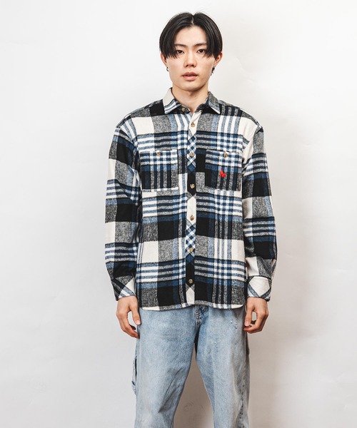 Healthknit Product（ヘルスニットプロダクト）の「Healthknit Product ヘルスニットプロダクト コヨーテ 刺繍 ネルチェック シャツ(GW)（シャツ/ブラウス・メンズ・ブルー/ブラック・XL/L/M）」の14枚目の写真