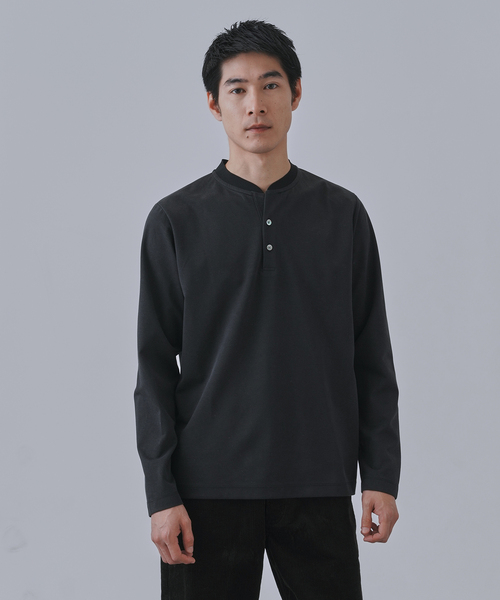 B.C STOCK（ベーセーストック）の「ツイルダンボール ヘンリーネックロンTEE（Tシャツ/カットソー・メンズ・ホワイト/チャコールグレー/ブラック/ネイビー・MEDIUM/LARGE）」の2枚目の写真