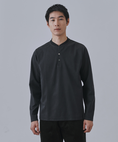 B.C STOCK（ベーセーストック）の「ツイルダンボール ヘンリーネックロンTEE（Tシャツ/カットソー・メンズ・ホワイト/チャコールグレー/ブラック/ネイビー・MEDIUM/LARGE）」の6枚目の写真