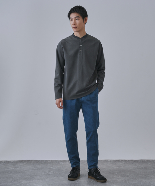 B.C STOCK（ベーセーストック）の「ツイルダンボール ヘンリーネックロンTEE（Tシャツ/カットソー・メンズ・ホワイト/チャコールグレー/ブラック/ネイビー・MEDIUM/LARGE）」の9枚目の写真