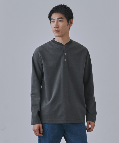 B.C STOCK（ベーセーストック）の「ツイルダンボール ヘンリーネックロンTEE（Tシャツ/カットソー・メンズ・ホワイト/チャコールグレー/ブラック/ネイビー・MEDIUM/LARGE）」の10枚目の写真