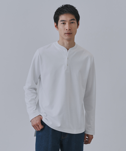 B.C STOCK（ベーセーストック）の「ツイルダンボール ヘンリーネックロンTEE（Tシャツ/カットソー・メンズ・ホワイト/チャコールグレー/ブラック/ネイビー・MEDIUM/LARGE）」の12枚目の写真