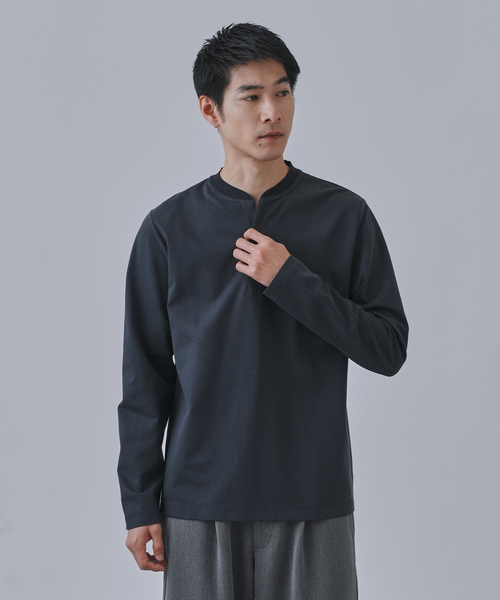 B.C STOCK（ベーセーストック）の「ツイルダンボール ヘンリーネックロンTEE（Tシャツ/カットソー・メンズ・ホワイト/チャコールグレー/ブラック/ネイビー・MEDIUM/LARGE）」の16枚目の写真