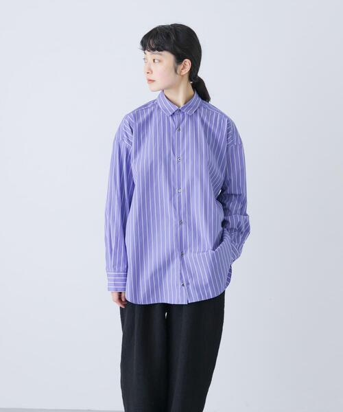 かぐれ コットンレギュラーシャツ ストライプ　25ss かぐれ コットンレギュラーシャツ ストライプ ブルー系 25SS