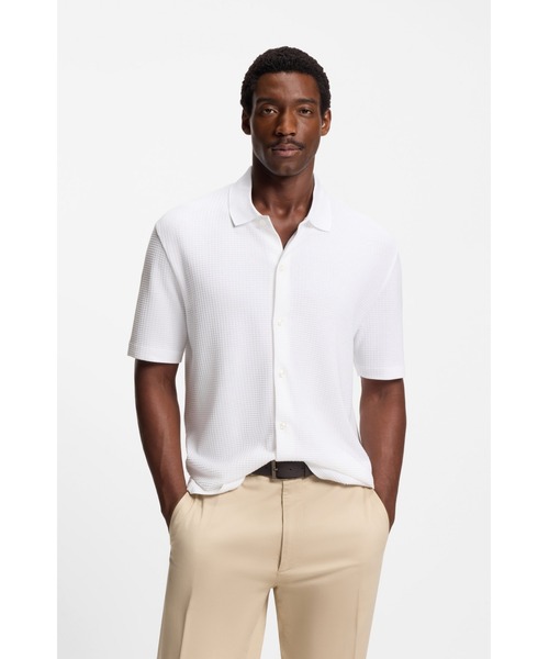 BOSS(ボス)の「レギュラーフィットシャツ コットンワッフル(ポロシャツ・メンズ・ホワイト・M/S/L/XL)」の1枚目の写真