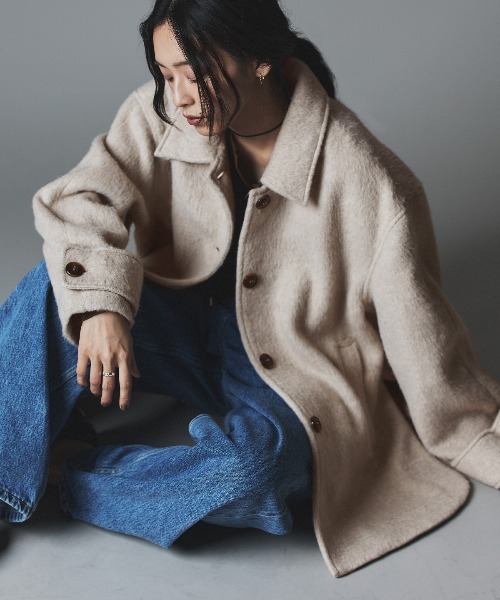 W:Huku｜フーク（レディース）のピーコート（ベージュ系・ミドル丈