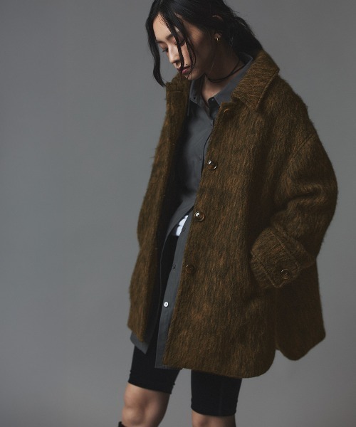 W:Huku(フーク)の「ウール シャギー ステンカラー コート / Wool Shaggy Soutien Collar Coat(ピーコート・レディース・ライトベージュ/ブラウン/チャコール/マスタード・FREE)」の14枚目の写真