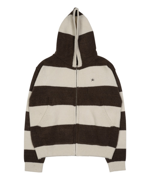 THECOLDESTMOMENT（ザコールデストモーメント）の「TCM stripe knit hooded zip-up (brown/ivory)（パーカー・レディース・その他・SMALL/MEDIUM/LARGE）」の2枚目の写真
