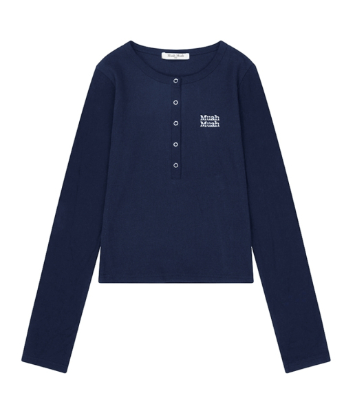muahmuah（ムーアムーア）の「ヘンリーネック ステッチ ロングスリーブTシャツ [7色]（Tシャツ/カットソー・レディース・ブラック/ホワイト/ライトグレー/オートミール/ネイビー/チャコール/カーキ・FREE）」の8枚目の写真