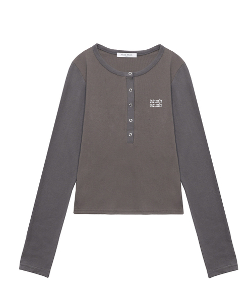 muahmuah（ムーアムーア）の「ヘンリーネック ステッチ ロングスリーブTシャツ [7色]（Tシャツ/カットソー・レディース・ブラック/ホワイト/ライトグレー/オートミール/ネイビー/チャコール/カーキ・FREE）」の18枚目の写真