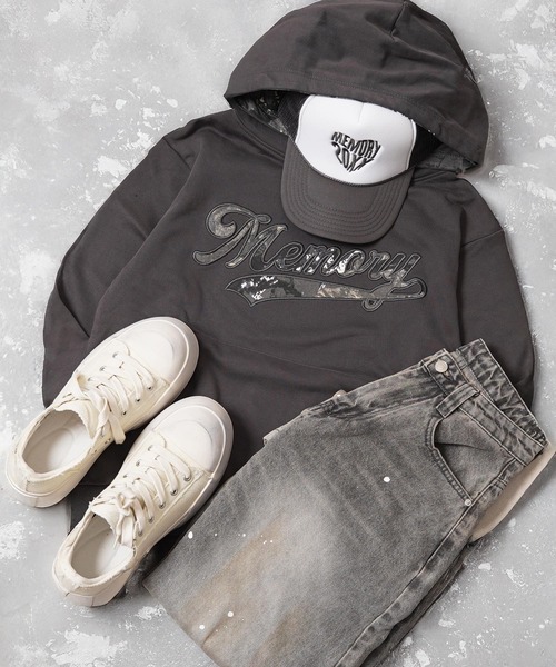 #MEMORY(メモリー)の「【MEMORY】ベースボールロゴパーカー / Baseball Logo Hoodie(パーカー・メンズ・チャコールグレー/グレー/ブラック・S/L/M)」の14枚目の写真