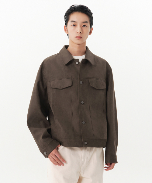 シンセティックスエードミニマルトラッカージャケット[ブラウン