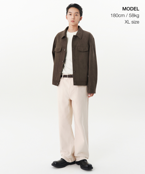 シンセティックスエードミニマルトラッカージャケット[ブラウン