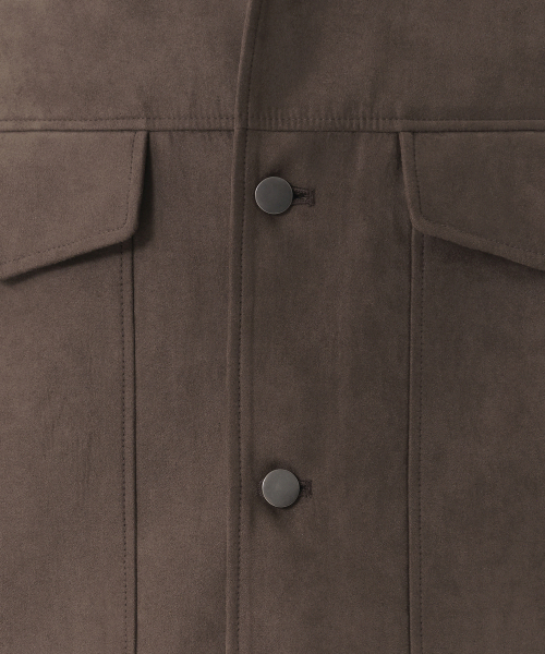 シンセティックスエードミニマルトラッカージャケット[ブラウン