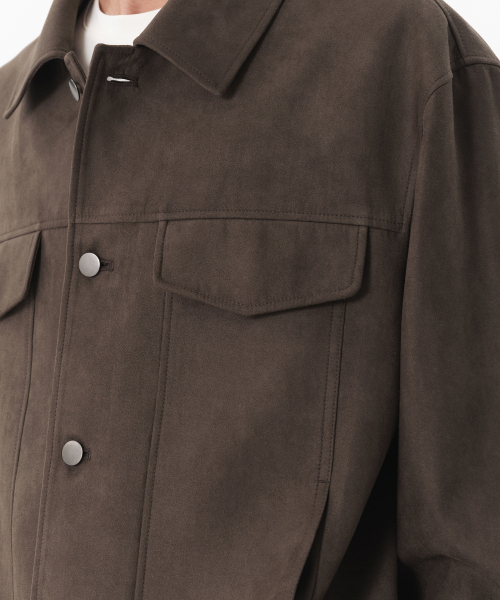 シンセティックスエードミニマルトラッカージャケット[ブラウン