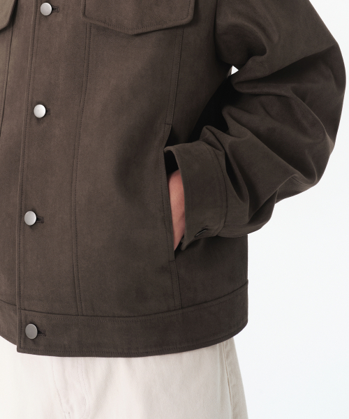 MUSINSA 馬革ポイントスウェードトラッカージャケット シンセティックスエードミニマルトラッカージャケット[ブラウン