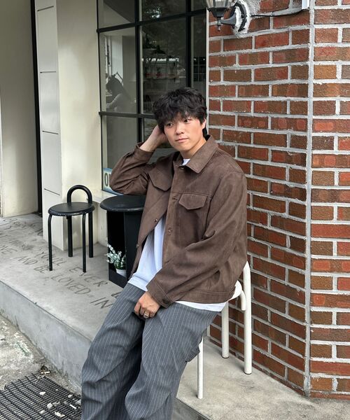 シンセティックスエードミニマルトラッカージャケット[ブラウン