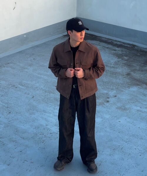 MUSINSA 馬革ポイントスウェードトラッカージャケット シンセティックスエードミニマルトラッカージャケット[ブラウン