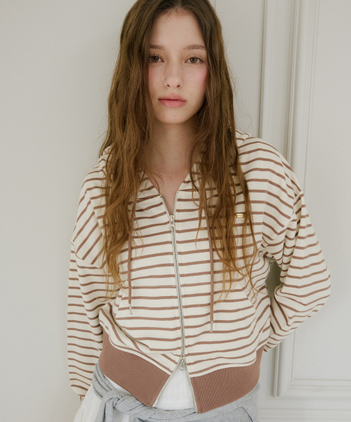 LETTER FROM MOON(レターフロムムーン)の「セナストライプコットンフードジップアップ(クリーム)(パーカー・レディース・その他・FREE)」の8枚目の写真