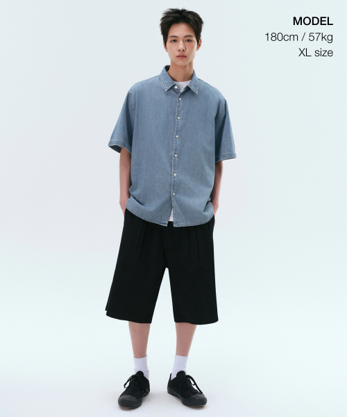 MUSINSA STANDARD（ムシンサスタンダード）の「リラックスド半袖デニムシャツ[ライトインディゴ]（シャツ/ブラウス・メンズ・その他・SMALL/MEDIUM/LARGE/X-LARGE/XX-LARGE）」の2枚目の写真