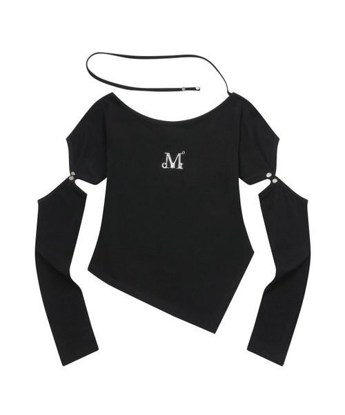 MUCENT(ムセント)の「ノエルメタルロゴリベットカットアウトアンバランスロングスリーブ(2カラー)(Tシャツ/カットソー・レディース・ブラック/チャコール・FREE)」の1枚目の写真