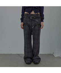 BELTED TAILORED TROUSERS_CHECKED (BROWN)