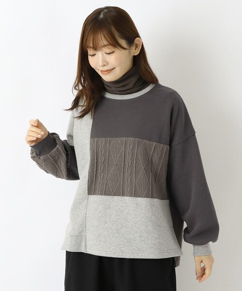 one'sterrace(ワンズテラス)の「ケーブルニットソードッキングプルオーバー(Tシャツ/カットソー・レディース・アイボリー系8/ブラック系8/グレー系4・02)」の3枚目の写真