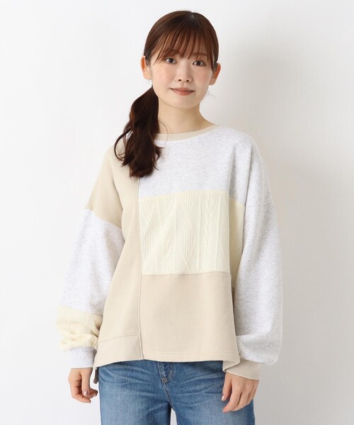 one'sterrace(ワンズテラス)の「ケーブルニットソードッキングプルオーバー(Tシャツ/カットソー・レディース・アイボリー系8/ブラック系8/グレー系4・02)」の1枚目の写真