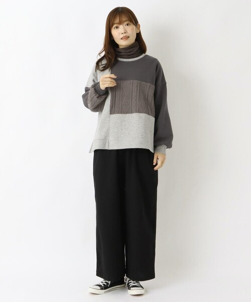 one'sterrace(ワンズテラス)の「ケーブルニットソードッキングプルオーバー(Tシャツ/カットソー・レディース・アイボリー系8/ブラック系8/グレー系4・02)」の14枚目の写真