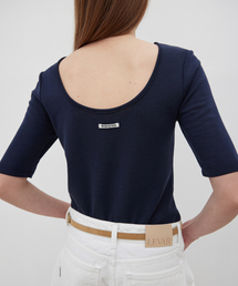 LEVAR（レバー）の「Scoop Back Slim T-shirt - Navy（Tシャツ/カットソー）」