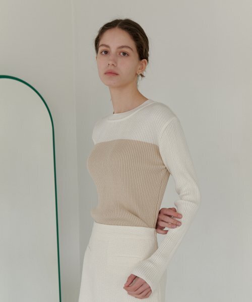 YUPPE(ヨッペ)の「LINE GOLGI KNIT_BEIGE(ニット/セーター・レディース・その他・FREE)」の3枚目の写真