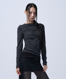 TWIST DRAPE LONG SLEEVE TOP (MELANGE BLACK)