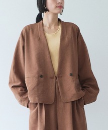 yuni | Linen/Polyester double cocoon short ジャケット(ノーカラージャケット)