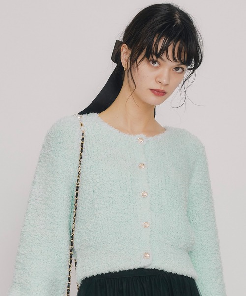 REDYAZEL（レディアゼル）の「フラッフィブークレシャギーニットカーディガン（カーディガン/ボレロ・レディース・ベージュ/オフホワイト/ブラック/サックスブルー・FREE）」の4枚目の写真