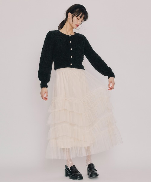 REDYAZEL（レディアゼル）の「フラッフィブークレシャギーニットカーディガン（カーディガン/ボレロ・レディース・ベージュ/オフホワイト/ブラック/サックスブルー・FREE）」の6枚目の写真