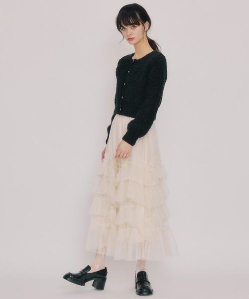 REDYAZEL（レディアゼル）の「フラッフィブークレシャギーニットカーディガン（カーディガン/ボレロ・レディース・ベージュ/オフホワイト/ブラック/サックスブルー・FREE）」の7枚目の写真