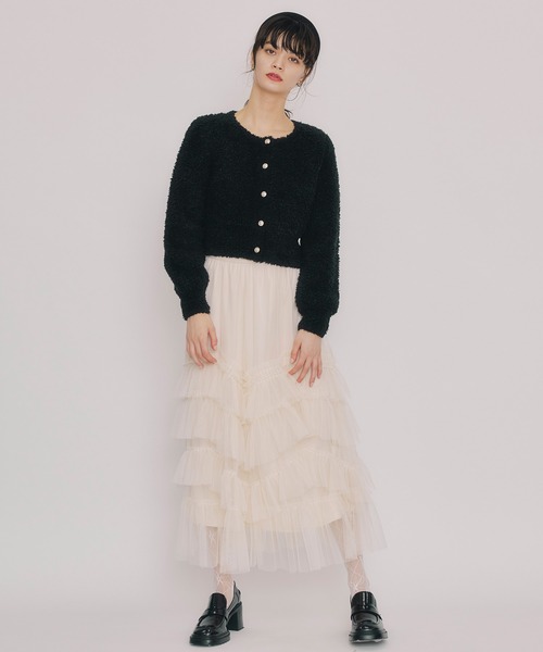 REDYAZEL（レディアゼル）の「フラッフィブークレシャギーニットカーディガン（カーディガン/ボレロ・レディース・ベージュ/オフホワイト/ブラック/サックスブルー・FREE）」の8枚目の写真
