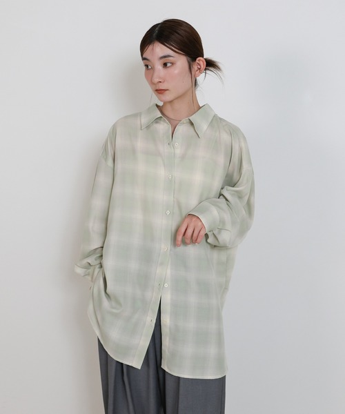 select MOCA（セレクトモカ）の「チェックシアーオーバーシャツ（シャツ/ブラウス・レディース・オフホワイト/カーキ/ブラック・FREE）」の9枚目の写真
