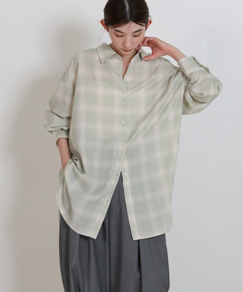 select MOCA（セレクトモカ）の「チェックシアーオーバーシャツ（シャツ/ブラウス・レディース・オフホワイト/カーキ/ブラック・FREE）」の13枚目の写真