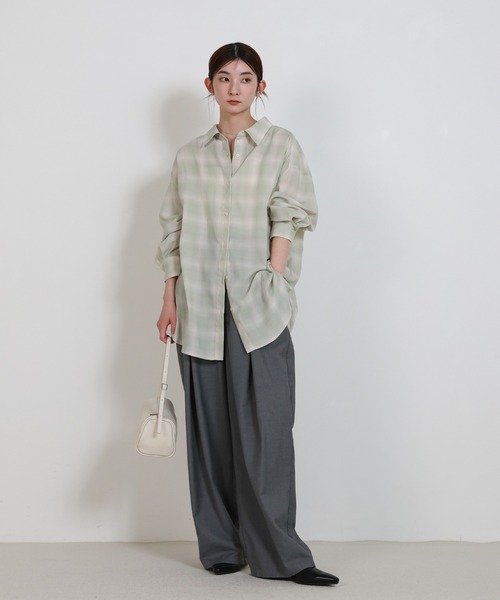 select MOCA（セレクトモカ）の「チェックシアーオーバーシャツ（シャツ/ブラウス・レディース・オフホワイト/カーキ/ブラック・FREE）」の5枚目の写真