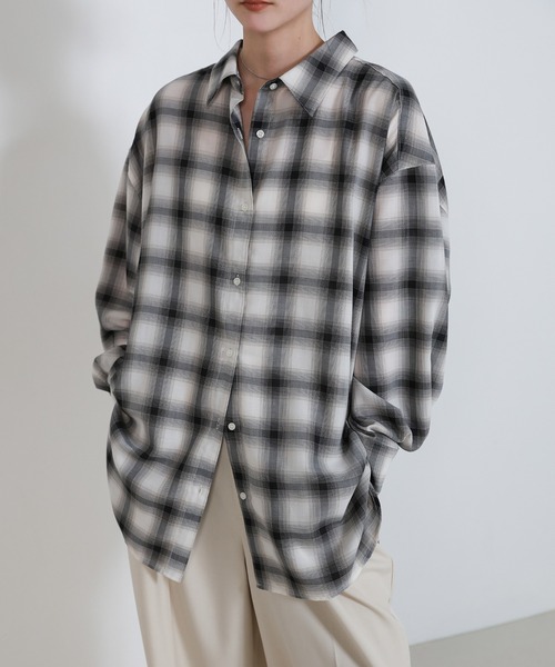 select MOCA（セレクトモカ）の「チェックシアーオーバーシャツ（シャツ/ブラウス・レディース・オフホワイト/カーキ/ブラック・FREE）」の21枚目の写真