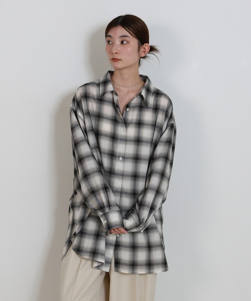 select MOCA（セレクトモカ）の「チェックシアーオーバーシャツ（シャツ/ブラウス・レディース・オフホワイト/カーキ/ブラック・FREE）」の19枚目の写真