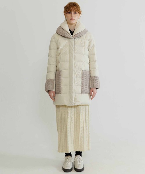 YOSOOU（ヨソオウ）の「【YOSOOU/ヨソオウ】Two Piece Collar Knit Coat/ツーピースカラーニットコート（ダウンジャケット/コート・レディース・ブラック/キナリ・3/2）」の3枚目の写真